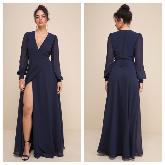 Lulus Dresses & Skirts - Lulus My Whole Heart Dark Navy Blue Long Sleeve Wrap
Dress